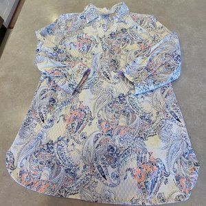 CHICO'S Women's 3/4 Sleeves Paisley Print Button Down Shirt White/Blue/Pink LGE